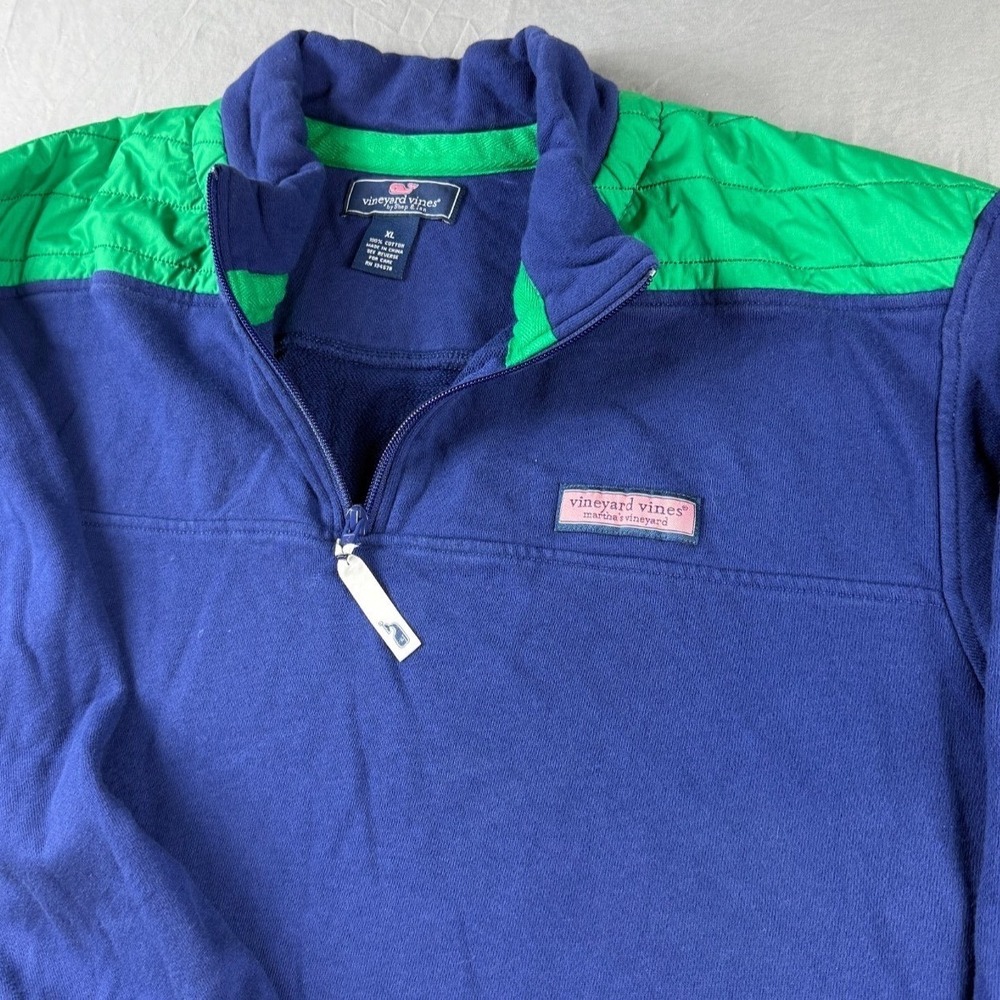 Vineyard Vines Green with WHALE 1/4 Zip Shep Sweater X-Large Graphic‎ Fleece